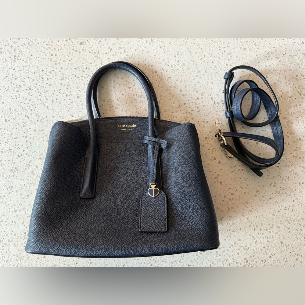 Kate Spade Navy Blue Pebbled Leather Satchel w/Heart Charm Tag